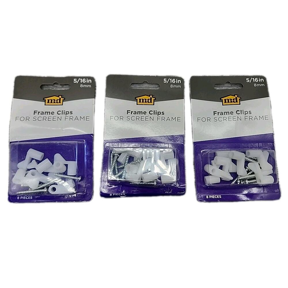 LOT OF 3 M-D Frame Clip for Screen Frame, White Plastic, 1-in x 5/16-in [132]